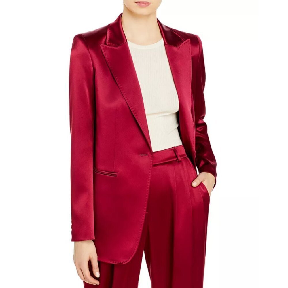 Lafayette 148 New York Red Satin Button Blazer Jacket Whitney